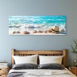 Panoramic Tempered Glass Wall Art, Beach Sand and Seashells Decor, Large Horizontal Glass Printing