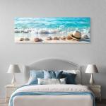 Panoramic Tempered Glass Wall Art, Beach Sand and Seashells Decor, Large Horizontal Glass Printing