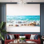Panoramic Tempered Glass Wall Art, Beach Sand and Seashells Decor, Large Horizontal Glass Printing