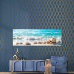 Panoramic Tempered Glass Wall Art, Beach Sand and Seashells Decor, Large Horizontal Glass Printing