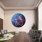 Blue Atomic Structure Decor,Round Atom Tempered Glass Wall Art,Quantum Physics