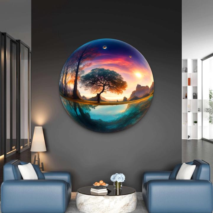 Round Surreal Landscape Glass Wall Art,Fantasy World Glass Hanging,Tempered