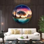 Round Surreal Landscape Glass Wall Art,Fantasy World Glass Hanging,Tempered