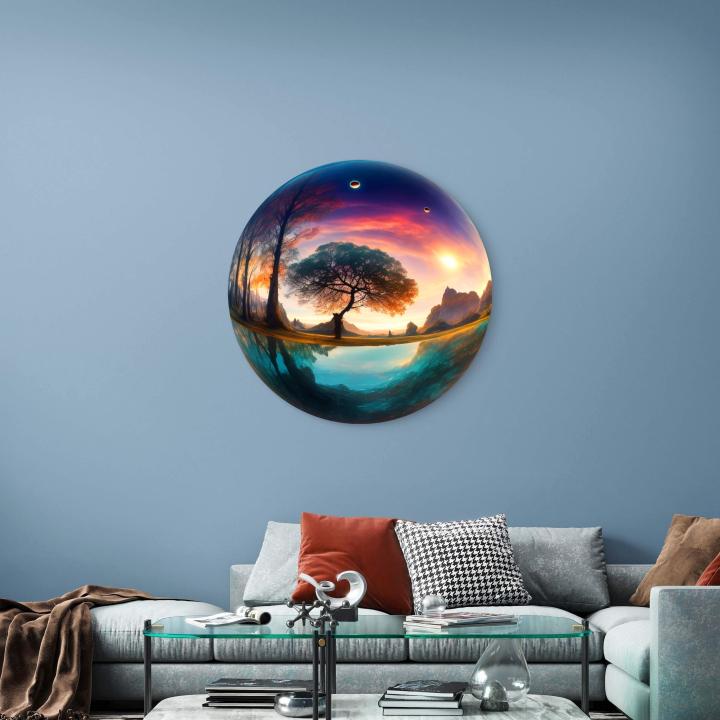 Round Surreal Landscape Glass Wall Art,Fantasy World Glass Hanging,Tempered
