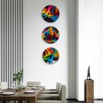 Round Tempered Glass Wall Art Set, Abstract Paint Splash, Modern Decor,3 pieces