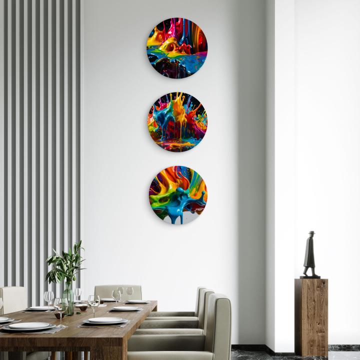 Round Tempered Glass Wall Art Set, Abstract Paint Splash, Modern Decor,3 pieces