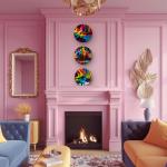 Round Tempered Glass Wall Art Set, Abstract Paint Splash, Modern Decor,3 pieces