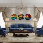 Round Tempered Glass Wall Art Set, Abstract Paint Splash, Modern Decor,3 pieces