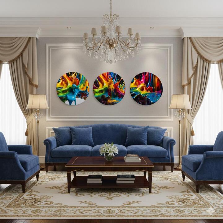 Round Tempered Glass Wall Art Set, Abstract Paint Splash, Modern Decor,3 pieces