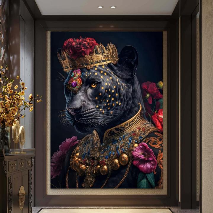 Black Panther Glass Wall Art,Regal Animal Portrait,Maximalist Home Decor,Large Tempered Glass
