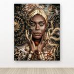 Gold African Woman Portrait, Renaissance Mashup Decor, Tempered Glass Print, Eclectic Maximalist Art