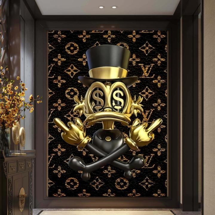 Scrooge McDuck Tempered Glass Art, Gold Money Pop Art Office Decor,Large