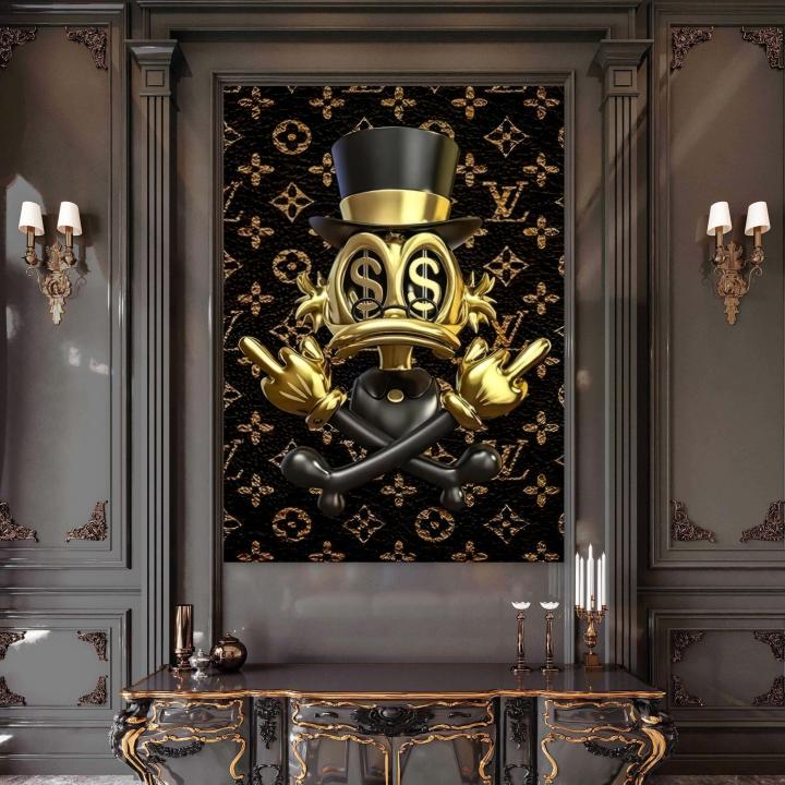 Scrooge McDuck Tempered Glass Art, Gold Money Pop Art Office Decor,Large