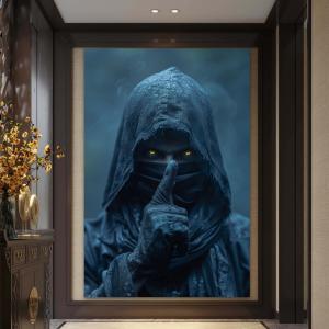 Hooded Assassin Tempered Glass Wall Art, Dark Fantasy Decor,Large