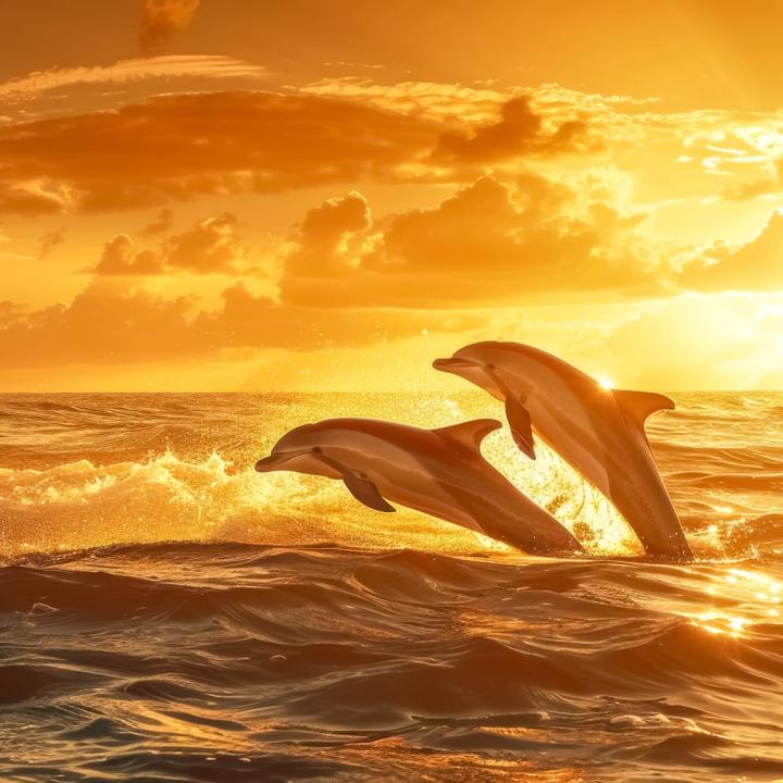 Panoramic Dolphin Glass Wall Art, Ocean Sunset Decor, Horizontal Marine Glass Print