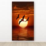 Birds at Sunset Tempered Glass Wall Art, Vertical Panoramic Ocean Seascape Decor