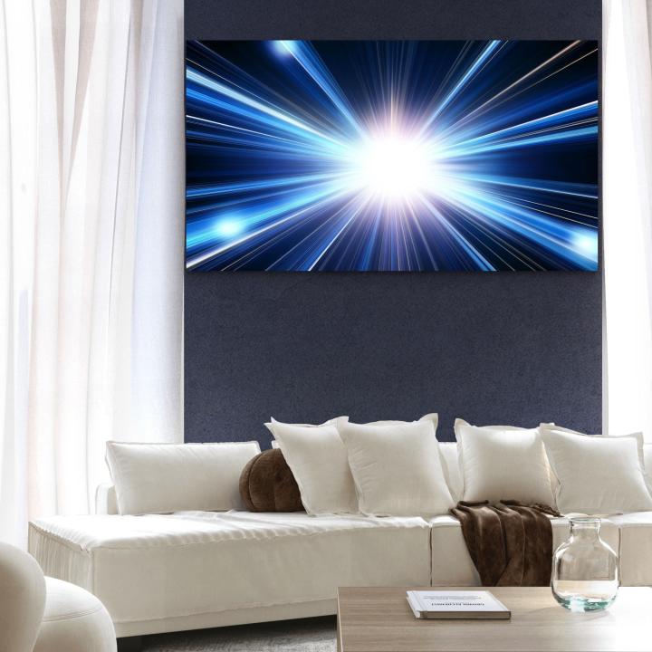 Abstract Blue Light Burst Tempered Glass Wall Art, Modern Cosmic Explosion Decor
