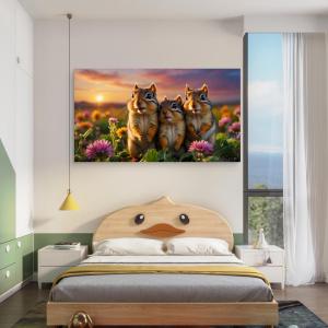 Chipmunk Sunset Meadow Tempered Glass Wall Art,Large