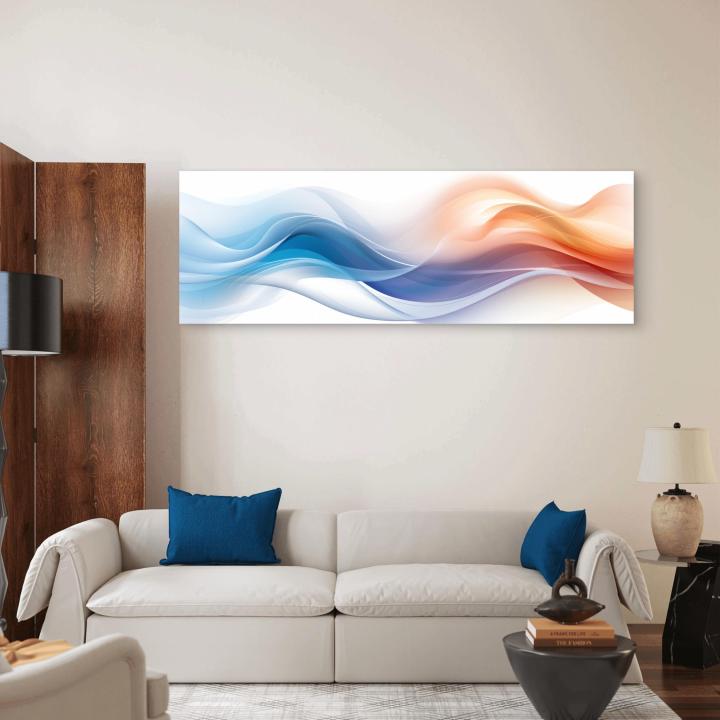 Panoramic Blue and Gold Marble Glass Wall Art, Abstract Liquid Agate Tempered Glass Print