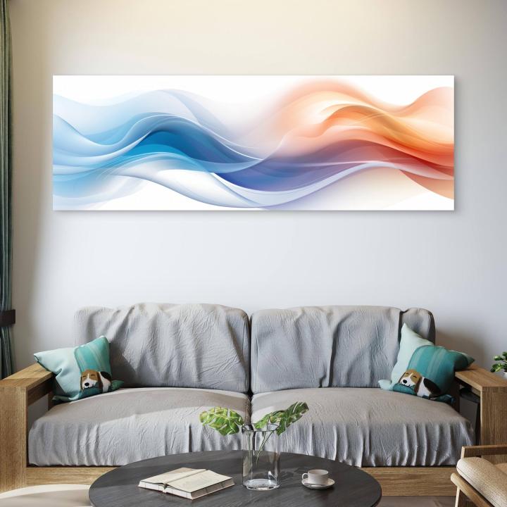 Panoramic Blue and Gold Marble Glass Wall Art, Abstract Liquid Agate Tempered Glass Print