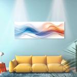 Panoramic Blue and Gold Marble Glass Wall Art, Abstract Liquid Agate Tempered Glass Print