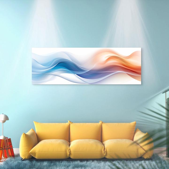 Panoramic Blue and Gold Marble Glass Wall Art, Abstract Liquid Agate Tempered Glass Print