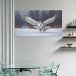 Snowy Owl Tempered Glass Wall Art, Winter Landscape, Wildlife Decor,Large