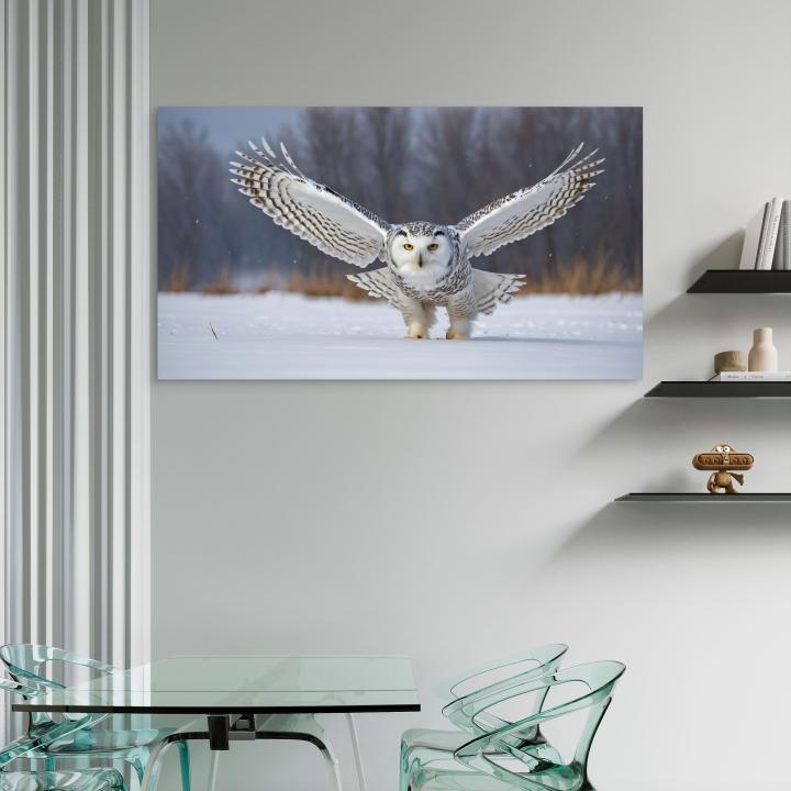 Snowy Owl Tempered Glass Wall Art, Winter Landscape, Wildlife Decor,Large