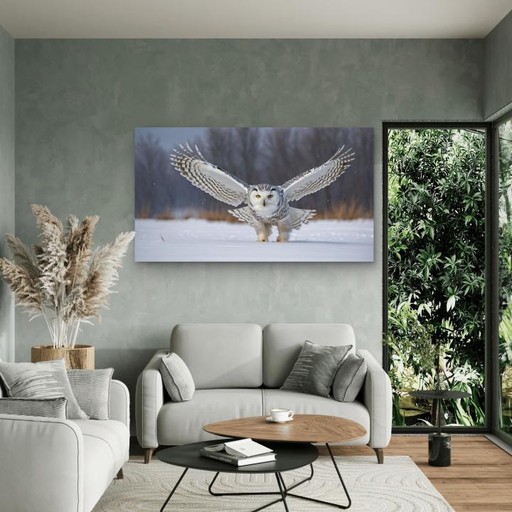 Snowy Owl Tempered Glass Wall Art, Winter Landscape, Wildlife Decor,Large