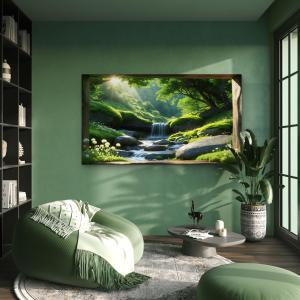 Waterfall Tempered Glass Wall Art, Forest Landscape, Nature Decor,Large