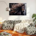 Majestic Brown Horse Glass Wall Art,Wild Horse with Flowing Mane Tempered Print