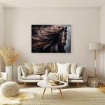 Majestic Brown Horse Glass Wall Art,Wild Horse with Flowing Mane Tempered Print