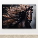 Majestic Brown Horse Glass Wall Art,Wild Horse with Flowing Mane Tempered Print