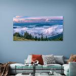 Panoramic Sunset Mountain Glass Art, Purple Clouds Tempered Glass Decor, Large Nature Wall Hanging