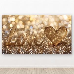 Gold Glitter Love Glass Wall Art, Heart Shape Tempered Glass Decor, Romantic Anniversary Gift