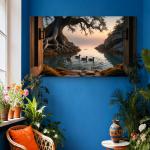 Nature Glass Wall Art, Sunset Lake with Ducks Tempered Glass Print, Large