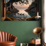 Nature Glass Wall Art, Sunset Lake with Ducks Tempered Glass Print, Large