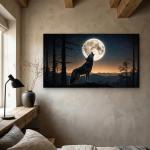 Howling Wolf Under Full Moon Tempered Glass Wall Art, Wildlife Decor,Large