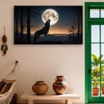 Howling Wolf Under Full Moon Tempered Glass Wall Art, Wildlife Decor,Large