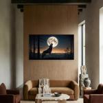 Howling Wolf Under Full Moon Tempered Glass Wall Art, Wildlife Decor,Large