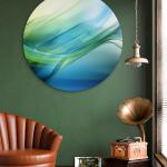 Teal and Green Abstract Tempered Glass Wall Art, Round Modern Decor