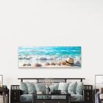 Panoramic Tempered Glass Wall Art, Beach Sand and Seashells Decor, Large Horizontal Glass Printing