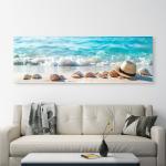 Panoramic Tempered Glass Wall Art, Beach Sand and Seashells Decor, Large Horizontal Glass Printing