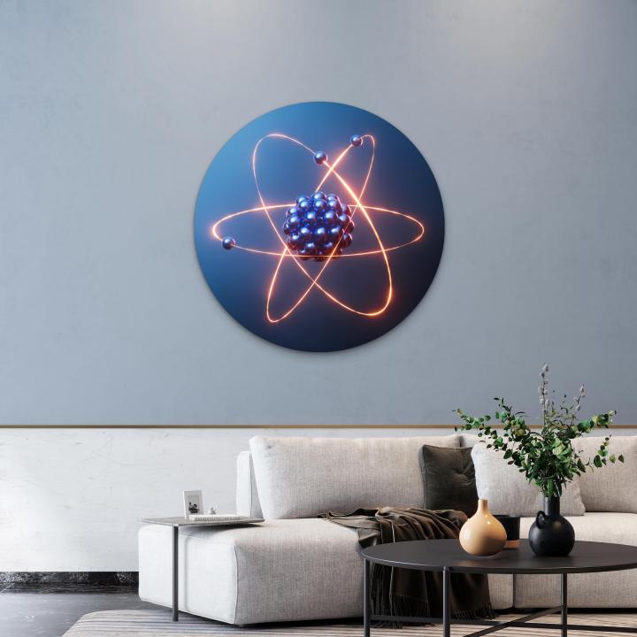 Blue Atomic Structure Decor,Round Atom Tempered Glass Wall Art,Quantum Physics