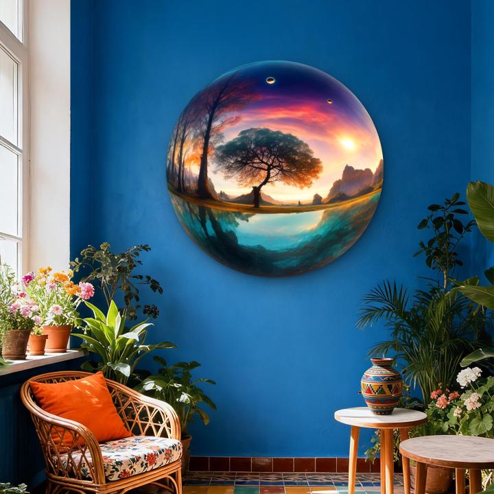 Round Surreal Landscape Glass Wall Art,Fantasy World Glass Hanging,Tempered