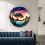 Round Surreal Landscape Glass Wall Art,Fantasy World Glass Hanging,Tempered