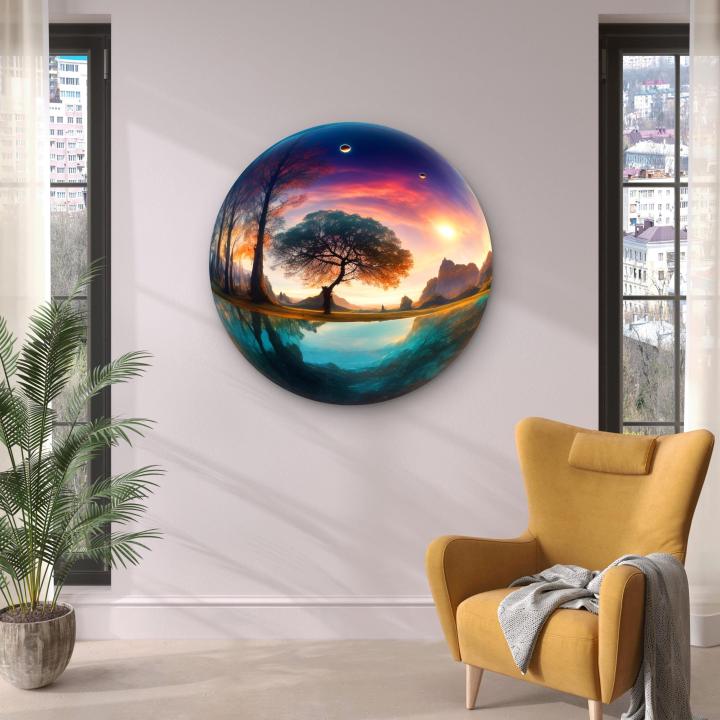 Round Surreal Landscape Glass Wall Art,Fantasy World Glass Hanging,Tempered
