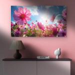 Pink Cosmos Flowers Glass Wall Art, Wildflower Meadow Under Sun, Floral Tempered Glass Print