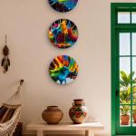 Round Tempered Glass Wall Art Set, Abstract Paint Splash, Modern Decor,3 pieces