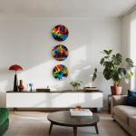 Round Tempered Glass Wall Art Set, Abstract Paint Splash, Modern Decor,3 pieces